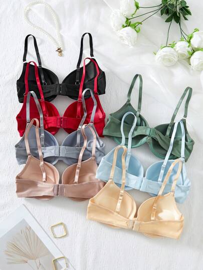 Shein Underwear&Sleepwear Basics 7 قطع لباس داخلي للنساء بسيط وعملي ومريح بحمالات، طقم ملابس داخلية جذاب بألوان أحادية