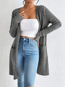 SHEIN Essnce كارديجان محبوك بأكمام طويلة وتصميم أنيق بلون واحد للنساء في فصلي الخريف والشتاء