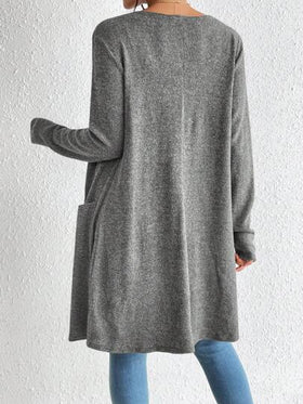 SHEIN Essnce كارديجان محبوك بأكمام طويلة وتصميم أنيق بلون واحد للنساء في فصلي الخريف والشتاء