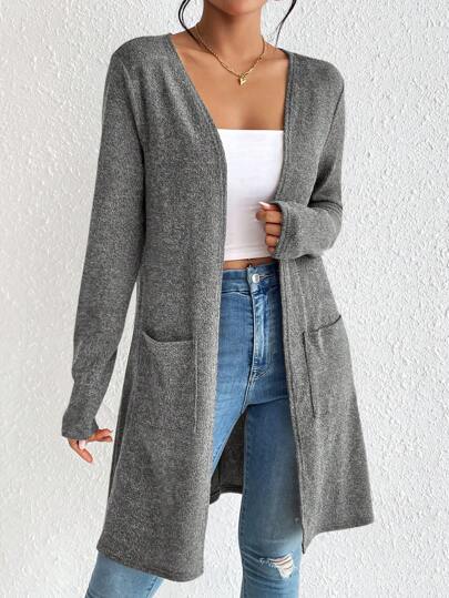 SHEIN Essnce كارديجان محبوك بأكمام طويلة وتصميم أنيق بلون واحد للنساء في فصلي الخريف والشتاء
