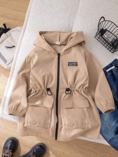 SHEIN معطف رياح متوسط الطول مع جيوب وسحاب وأزرار على شكل أنف ، كاجوال مناسب للمراهقين الذكور في فصلي الخريف والشتاء، للمدرسة والمنزل والاستخدام اليومي والرياضة، متعدد الاستخدامات وبسيط