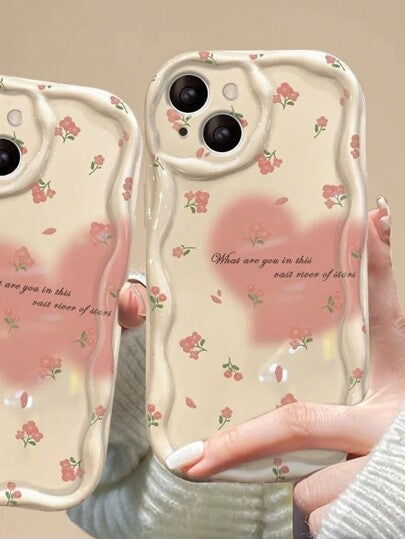 حافظة هاتف TPU مطبوع عليها زهور وفراشات بلون أبيض وزهري متوافقة مع iPhone 14 Pro Max/13 كاواييي قطعة واحدة