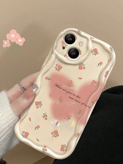 حافظة هاتف TPU مطبوع عليها زهور وفراشات بلون أبيض وزهري متوافقة مع iPhone 14 Pro Max/13 كاواييي قطعة واحدة