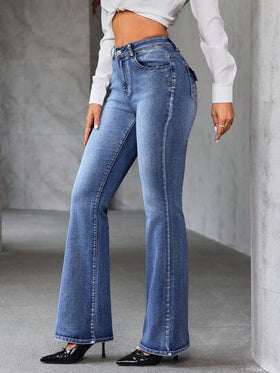 SHEIN Tall جينز جينز بسيط بأكثر من جيب مطرز مع إغلاق بأزرار أمامي ، ارتداء يومي عادي
