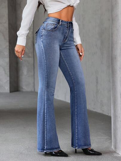 SHEIN Tall جينز جينز بسيط بأكثر من جيب مطرز مع إغلاق بأزرار أمامي ، ارتداء يومي عادي