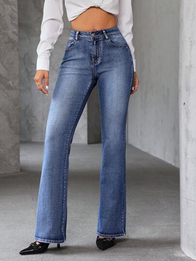 SHEIN Tall جينز جينز بسيط بأكثر من جيب مطرز مع إغلاق بأزرار أمامي ، ارتداء يومي عادي