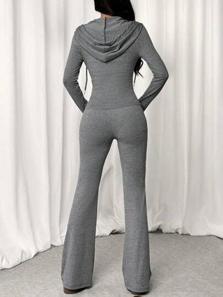 SHEIN EZwear مجموعة ملابس علوية سوداء بسحاب وكابور واسع 2قطعة للنساء، ربيع وصيف