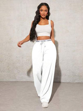 SHEIN SXY بنطلون رياضي سادة بسيط للنساء مع رباط يومي