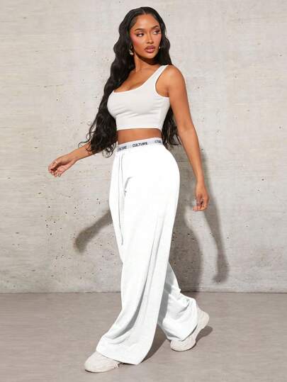 SHEIN SXY بنطلون رياضي سادة بسيط للنساء مع رباط يومي