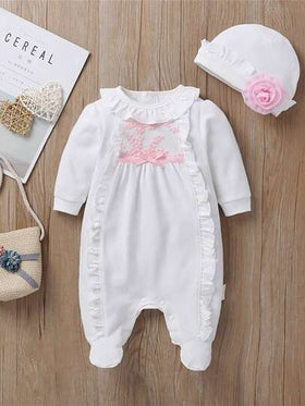 جمبسوت وقطعة واحدة بأزرار للأطفال الرضع البنات بأكمام طويلة، ملابس أطقم 0-9 شهور