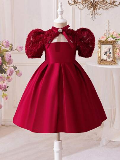 SHEIN فستان فتاة صغيرة أنيق بتصميم وسط مفتوح على شكل خط A