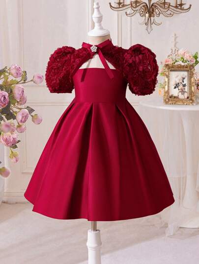 SHEIN فستان فتاة صغيرة أنيق بتصميم وسط مفتوح على شكل خط A