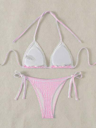 Swim Mod مجموعة بكيني بأعلى وأسفل مخطط ربطة عنق ووسط ظهر ، ملابس صيفية كاجوال للعطلة