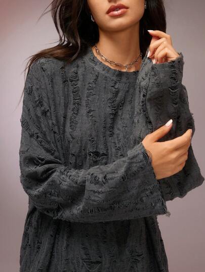 COSMINA تي شيرت كاجوال بأكمام طويلة بياقة طاقم للنساء بتصميم مبري ، فضفاض ومريح