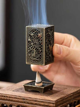 1قطعة/2قطعة حامل بخور معدني بتصميم الزهر الصيني التقليدي، السوسن، البامبو، الكرز المزخرف، مناسب لعلاج الروائح المنزلية، حامل بخور سبيكة - لا توجد زينة عطرية