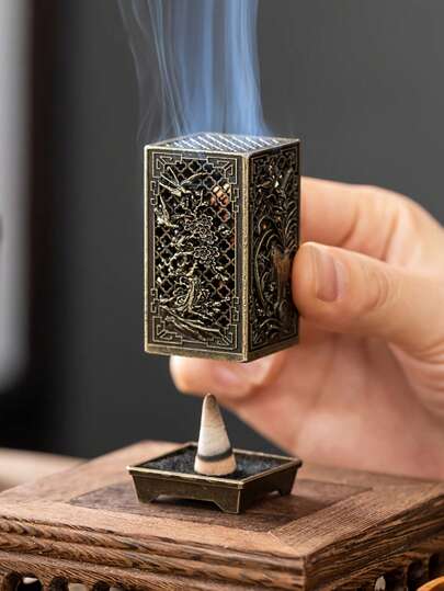 1قطعة/2قطعة حامل بخور معدني بتصميم الزهر الصيني التقليدي، السوسن، البامبو، الكرز المزخرف، مناسب لعلاج الروائح المنزلية، حامل بخور سبيكة - لا توجد زينة عطرية
