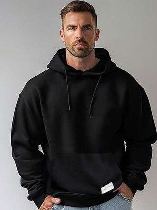 Manfinity Homme هودي كاجوال بأكمام طويلة ذو لون أحادي بسحاب، هودي طويل الأكمام سميك مبطن باللون الأسود لفصلي الخريف والشتاء، هدية مناسبة للأصدقاء والزوج والحبيب