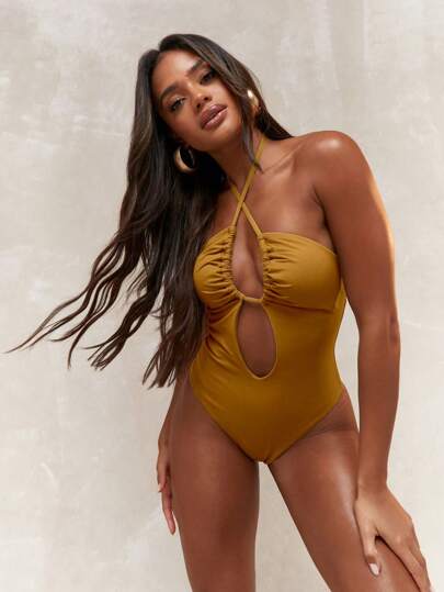 مايوه حريمي قطعة واحدة MISSGUIDED بدلة سباحة قطعة واحدة ذات ياقة عميقة وظهر مفتوح للصيف