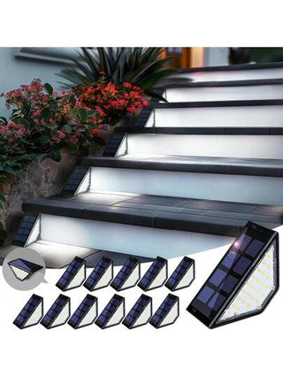 أضواء خطوات بالطاقة الشمسية تعمل ب- 24 مصباح LED مقاوم للماء، أضواء سطحية وجداريةSolar، ديكورات للحديقة، الفناء، طريق المشاة، المدخل، الرواق (ضوء أبيض)