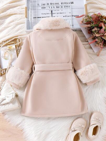 SHEIN معطف الفتاة الصغيرة ذو الياقة الفرائية ، دافئ وجذاب