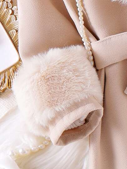 SHEIN معطف الفتاة الصغيرة ذو الياقة الفرائية ، دافئ وجذاب