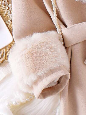 SHEIN معطف الفتاة الصغيرة ذو الياقة الفرائية ، دافئ وجذاب