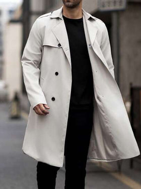 Manfinity Homme جاكيت الرياح الكاجوال ذات الياقة المنقلبة والأزرار المزدوجة بلون واحد للرجال ، الربيع والخريف