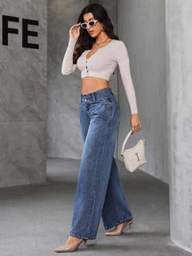 SHEIN Essnce سراويل جينز فضفاضة عادية بتنورة للنساء مع جيوب