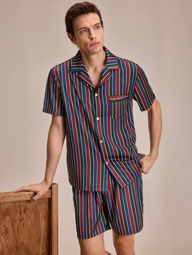 EverLounge بيجامة رجالية مجموعة قصيرة الأكمام بطباعة الشريط
