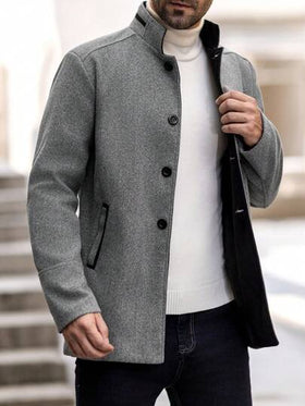 Manfinity Homme معطف طويل الأكمام كاجوال بألوان متباينة، معطف دافئ للخروج في الخريف والشتاء باللون الرمادي الفاتح، هدية للأصدقاء والزوج والحبيب
