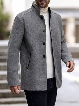 Manfinity Homme معطف طويل الأكمام كاجوال بألوان متباينة، معطف دافئ للخروج في الخريف والشتاء باللون الرمادي الفاتح، هدية للأصدقاء والزوج والحبيب