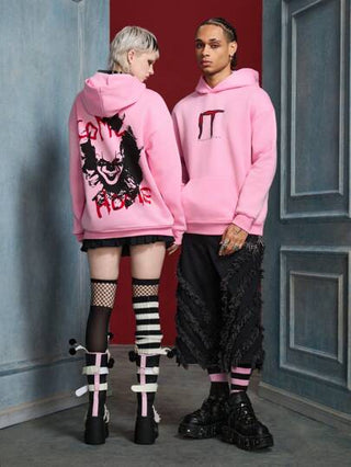 IT x SHEIN هوديي فضفاض بياقة واسطة وبطبعات أحرف وشخصيات رعب ، قطعة واحدة ، متناسق الجنسين ، مناسب للربيع والخريف