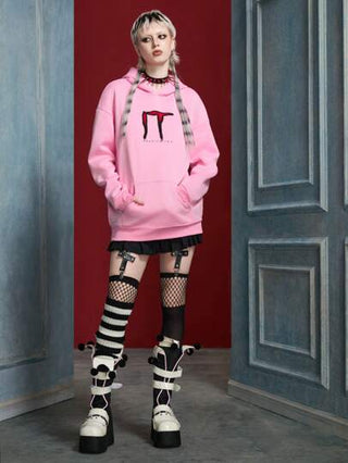 IT x SHEIN هوديي فضفاض بياقة واسطة وبطبعات أحرف وشخصيات رعب ، قطعة واحدة ، متناسق الجنسين ، مناسب للربيع والخريف