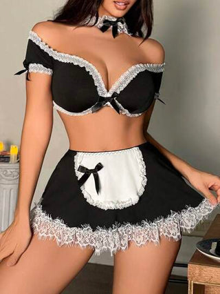 Fantasy Costume طقم زي خادمة من 4 قطع مشذّب بالدانتيل