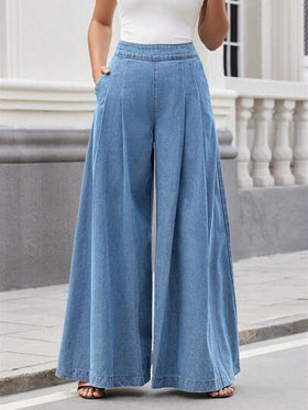 SHEIN Essnce بنطال جينز عريض الساق أحادي اللون للنساء