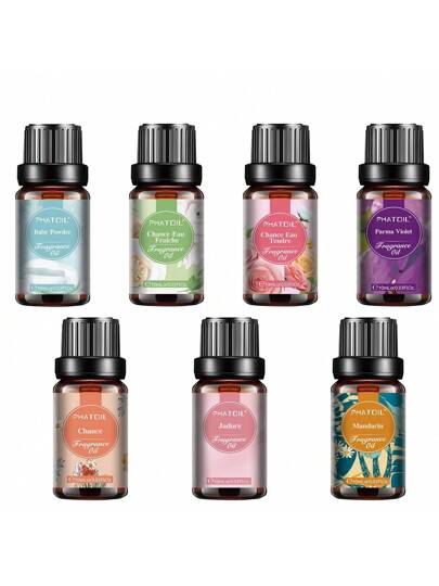 PHATOIL زجاجة عطر 10مل/0.33 أونصة سائلة، زيوت عطرية للحمام والجسم بروائح جوز الهند والفانيليا واللبان وخريف البحر وخزامى بارما والزهور البرتقالية والفريزيا وبودرة الأطفال والقهوة وهونى سكل والتفاح