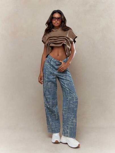 MISSGUIDED هودي بأكمام قصيرة وذيل مكرمش