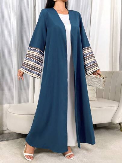 Al Najma عباية عربية طويلة للنساء موديل الربيع والصيف، كاجوال، طباعة منقطعة، كم ناقص، متواضع