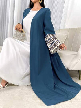Al Najma عباية عربية طويلة للنساء موديل الربيع والصيف، كاجوال، طباعة منقطعة، كم ناقص، متواضع