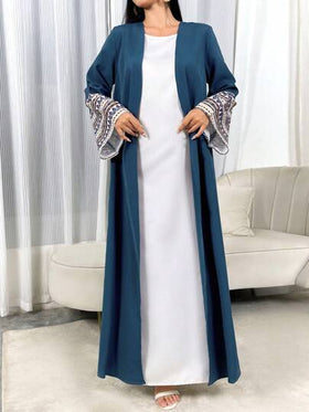 Al Najma عباية عربية طويلة للنساء موديل الربيع والصيف، كاجوال، طباعة منقطعة، كم ناقص، متواضع