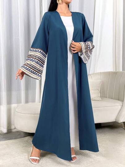 Al Najma عباية عربية طويلة للنساء موديل الربيع والصيف، كاجوال، طباعة منقطعة، كم ناقص، متواضع