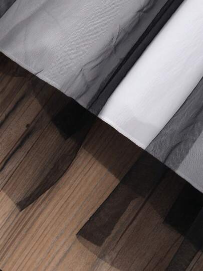 فستان كم طويل للمراهقات مزخرف بلون متباين، طوق أزرار أمامي، شريط للخصر، وخياطة التور