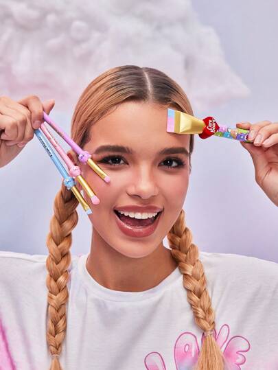 SHEIN X Care Bears مجموعة من 4 فرش عيون بنمط دب كرتوني وقلب، دب مرح، دب وقت النوم، دب قلب حنون، هدايا