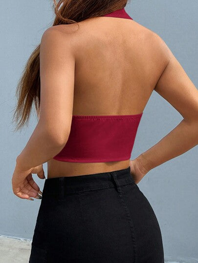 EZwear بليزر نسائي بياقة منسوجة أحمر غامق