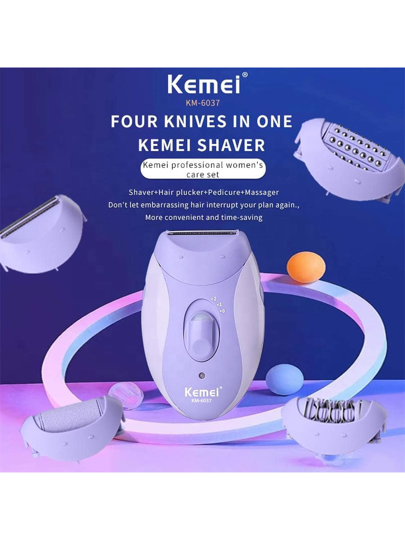Kemei آلة حلاقة النساء الشحرورة لإزالة الشعر من الوجه والجسم والبيكيني، آلة حلاقة كهربائية للنساء قابلة للشحن Kemei Km-6037