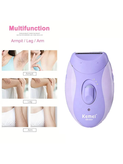Kemei آلة حلاقة النساء الشحرورة لإزالة الشعر من الوجه والجسم والبيكيني، آلة حلاقة كهربائية للنساء قابلة للشحن Kemei Km-6037