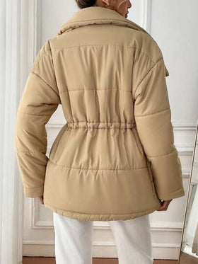 SHEIN LUNE معطف مبطن مُبطن للنساء بياقة وتصميم الخصر، دافئ للملابس الخريف والشتاء