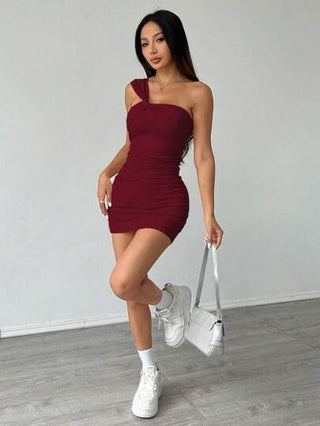 Flirla فستان صيفي ضيق للنساء بلون أحادي، بدون أكمام، بطيات، طويل للاستخدام في ملابس رأس السنة الجديدة