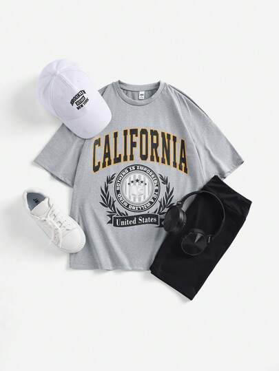 girls-sets طقم تي شيرت T-shirt كبير الحجم وسروال ضيق للفتيات المراهقات مطبوع عليه حرف مخاط