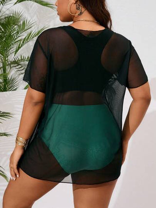 SHEIN Slayr CURVE مجموعة من 3 قطع قميص صيفي واقي بأكمام قصيرة وسروال داخلي زائدى الحجم مطبوع بطراز صيفي
